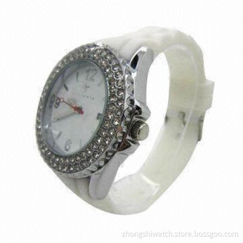 Fashionable Wristwatch, Made of Alloy Case and Silicone Band, with Beauty Crystal